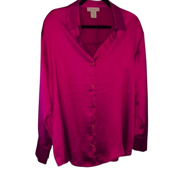House of Harlow 1960 Silky Pink Button Down Blouse - Picture 1 of 6